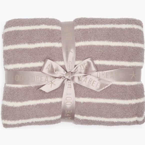 NWT Barefoot Dreams Mauve Cream Striped CozyChic Blanket - Picture 1 of 4
